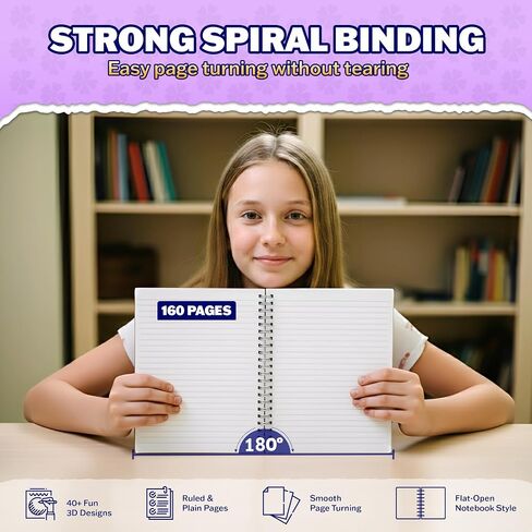 Omatek Smart Technologies Notebook Spiral Notebook A5 - دفتر حلزوني لطيف مع غلاف ثلاثي الأبعاد ، 80 ورقة - أطفال ، دفتر مدرسة الفتيات والفتيان ، دفتر ملاحظات الهدايا - Splashy Dolphin in Saudi Arabia