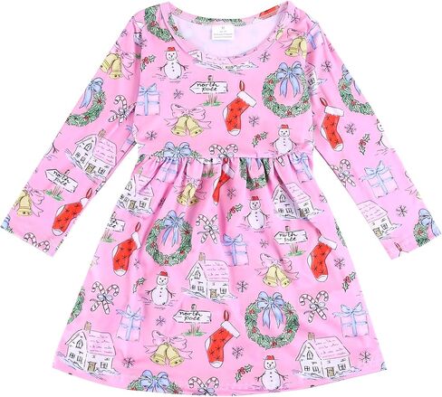 Toddler Girl Christmas Dress Snowman Christmas Trees Truck Plaid Reindeer Santa Claus Winter Knee Length Dress 2-8Y in Saudi Arabia