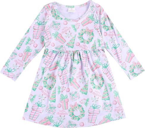 Toddler Girl Christmas Dress Snowman Christmas Trees Truck Plaid Reindeer Santa Claus Winter Knee Length Dress 2-8Y in Saudi Arabia