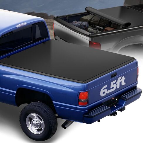 Auto Dynasty Soft Roll-up Truck Bed Tonneau Cover Compatible with 1994-2002 Dodge Ram 1500 2500 3500 6.5Ft Fleetside/Styleside Bed Without Bed Rail System, Matte Black Soft Vinyl Top in Saudi Arabia