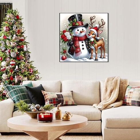Christmas 5D Diamond Art Kits for Adult, Xmas Snowman Deer Diamond Painting Kits for Beginners, DIY Full Drill Winter Holiday Rhinestone Diamond Dots Gem Painting Art Craft Home Decor 12 x12 Inch in Saudi Arabia