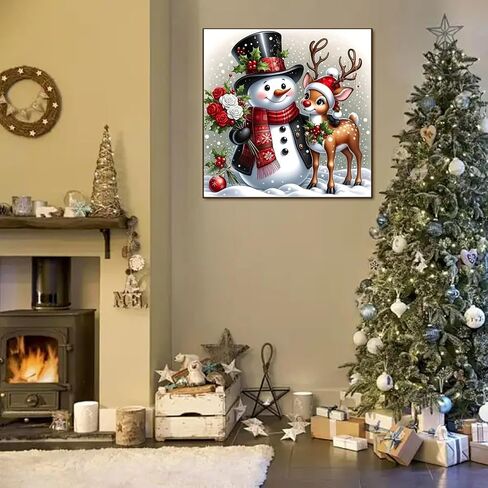 Christmas 5D Diamond Art Kits for Adult, Xmas Snowman Deer Diamond Painting Kits for Beginners, DIY Full Drill Winter Holiday Rhinestone Diamond Dots Gem Painting Art Craft Home Decor 12 x12 Inch in Saudi Arabia
