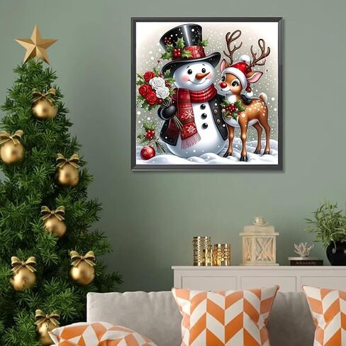 Christmas 5D Diamond Art Kits for Adult, Xmas Snowman Deer Diamond Painting Kits for Beginners, DIY Full Drill Winter Holiday Rhinestone Diamond Dots Gem Painting Art Craft Home Decor 12 x12 Inch in Saudi Arabia