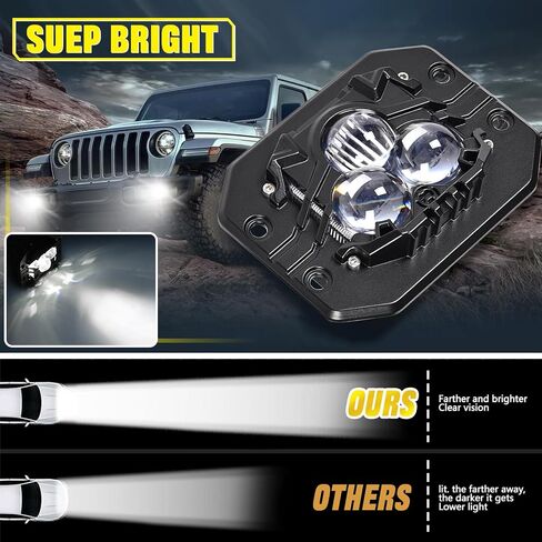 2PCS فلوش جبل LED القرون أضواء، LED بقعة ضوء دافق قبالة الطريق القيادة ضوء للماء أضواء العمل مكعب عكس مصباح لشاحنة لUTV لقارب ATV SUV in Kuwait