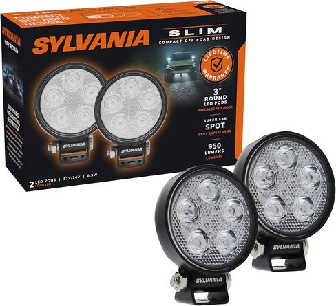 سيلفانيا - جراب إضاءة LED دائري نحيف 3 بوصة - ضمان محدود مدى الحياة - أضواء كاشفة 950 لومن خام - ضوء عمل للقيادة على الطرق الوعرة - للشاحنة والسيارة والقارب وATV وUTV وSUV و4x4 (2 قطعة) in Saudi Arabia