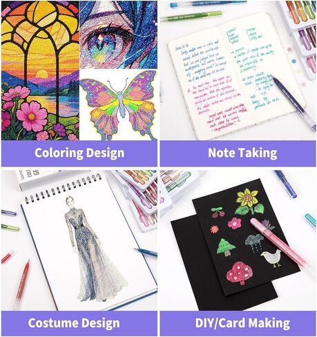 أقلام هلام بريق ، 24 الأقلام الملونة للورق الأسود والورق الأبيض ، أقلام نقاط 1.0 مم ، أقلام حبر سعة كبيرة للتلوين ، الكتابة ، الرسم ، اليومية ، أخذ الملاحظات ، المدرسة ، المكتب ، المنزل in Kuwait