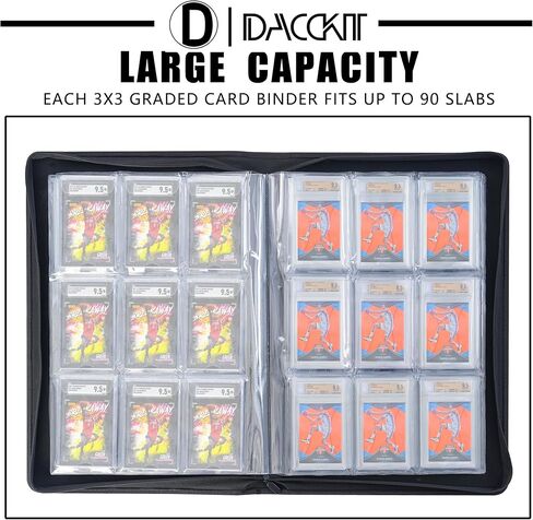 D Dacckit Braded Card Binder - PSA Binder Card Binder يناسب 90 ألواح بطاقة متدرج ، 9 لوحات بطاقة الجيب مع الأكمام المتوافقة مع PSA CGC BGS SGC Slabs （Model A ، أسود كلاسيكي） in Kuwait