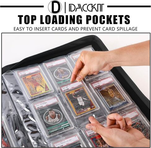 D Dacckit Braded Card Binder - PSA Binder Card Binder يناسب 90 ألواح بطاقة متدرج ، 9 لوحات بطاقة الجيب مع الأكمام المتوافقة مع PSA CGC BGS SGC Slabs （Model A ، أسود كلاسيكي） in Kuwait