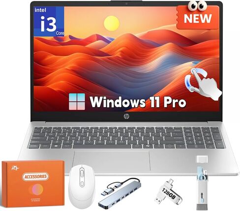 HP Touchscreen Laptop, Intel i3-1315U (Up to 4.5GHz), 64 GB RAM, 2 TB SSD, 15.6" 250 nits Anti-Glare Display, Intel UHD Graphics, Long Battery Life, Windows 11 Pro, Copilot-AI Chat w/Accessories in Saudi Arabia