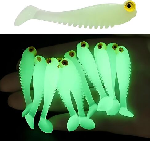 Glow in The Dark Fishing Lures, 1.97-Inch Silicone Swimbait, 10-Pack with Pouch in Kuwait