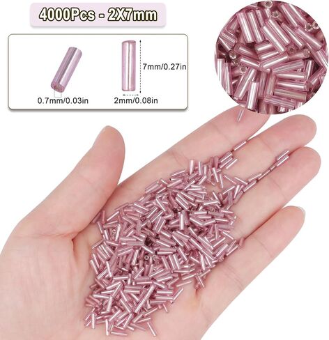 4000pcs حبات Bugle ، حبات أنبوب تطريز أبيض شفاف لصنع المجوهرات ، حبات طويلة صغيرة لمستلزمات قلادات DIY الحرفية ، 7x2mm in Saudi Arabia
