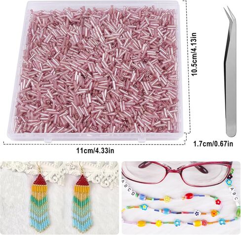 4000pcs حبات Bugle ، حبات أنبوب تطريز أبيض شفاف لصنع المجوهرات ، حبات طويلة صغيرة لمستلزمات قلادات DIY الحرفية ، 7x2mm in Saudi Arabia