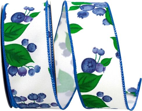 Reliant Ribbon 93881W-030-40F التوت الأزرق والسيقان Twill حافة السلكية الشريط ، 2-1/2 بوصة × 10 ياردة ، أبيض in Saudi Arabia