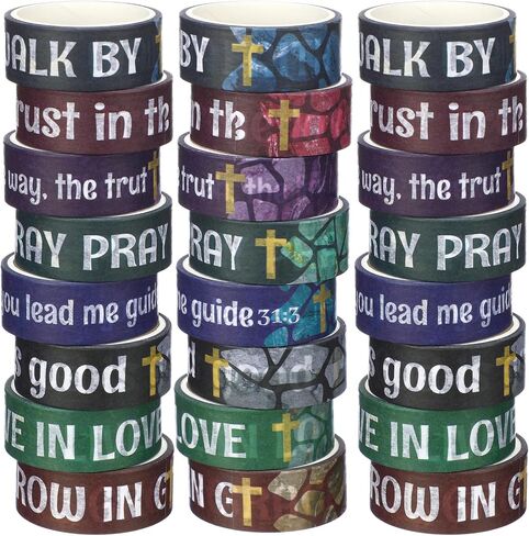 Janlaugh 24 Rolls Washi Tape Gifts Set Bulk Religious Inspirational Scripture Decorative Multicolor Washi Tape for Bible Journaling Crafting Stationery Scrapbooking in Saudi Arabia