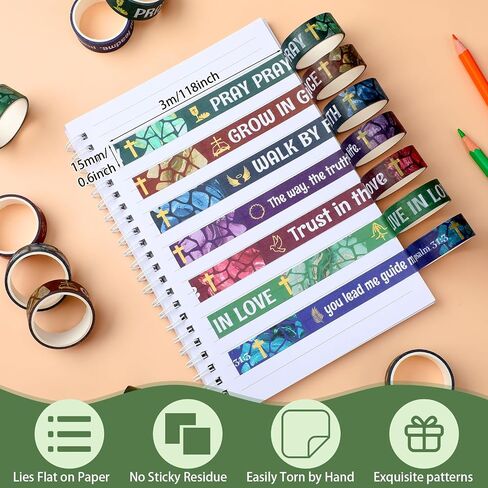 Janlaugh 24 Rolls Washi Tape Gifts Set Bulk Religious Inspirational Scripture Decorative Multicolor Washi Tape for Bible Journaling Crafting Stationery Scrapbooking in Saudi Arabia