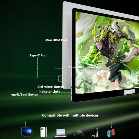 FMC 15.6 بوصة 1080p FHD مراقبة محمولة Ultra Slim Travel Monitor USB-C HDMI مع غطاء وكابلات للكمبيوتر المحمول MAC in Kuwait