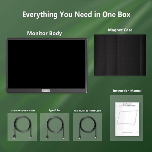 FMC 15.6 بوصة 1080p FHD مراقبة محمولة Ultra Slim Travel Monitor USB-C HDMI مع غطاء وكابلات للكمبيوتر المحمول MAC in Kuwait