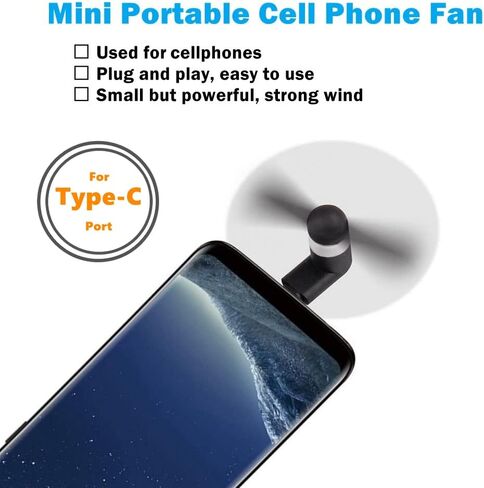 Type USB C Cell Phone Fan for iPhone Series 15, 15 Plus,15 Pro, 15 Pro Max, 16,16 Plus, 16 Pro, 16 Pro Max, for Samsung Galaxy S Series, Z Fold Flip, A1/A2/A3/A5 Series, M1/M3/M5, Note Serie in Kuwait