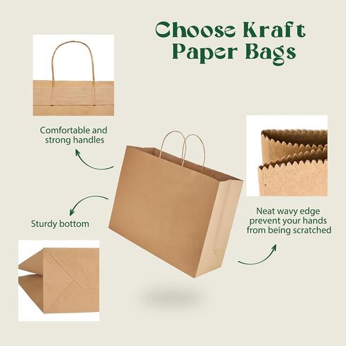 MESHA Brown Paper Bags 8x4.25x10.5 Inch 100 Pack,Kraft Gift Bags with Handles Bulk,Medium Size Craft Bag for Shopping Birthday Party Favor Grocery Retail Merchandise Wedding(Made in USA) in Saudi Arabia