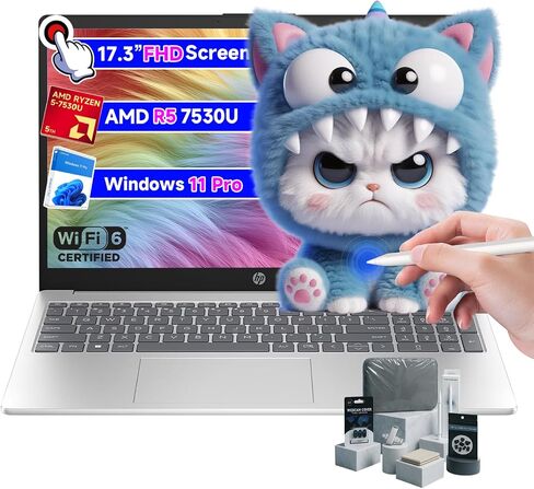 HP 17 inch Touchscreen Laptop, 17.3" HD+ Anti-Glare Display, AMD Ryzen 5 7530U, 32GB DDR4 RAM, 1TB SSD, AMD Radeon Graphics, Windows 11 Pro, Numeric Keypad, w/Accessories in Saudi Arabia