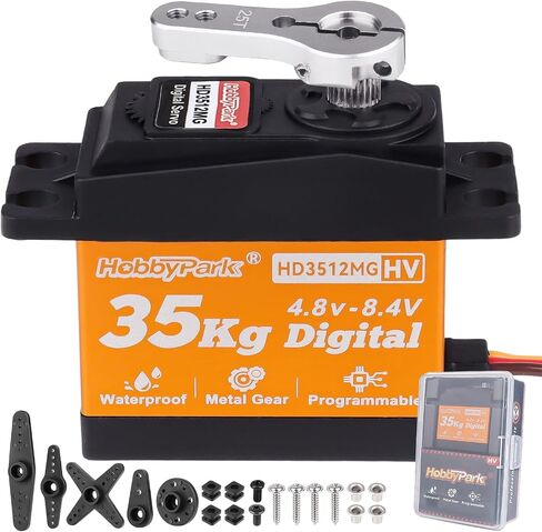 HobbyPark Waterproof High Torque RC Servo 35KG Metal Gear Digital Servo Motor w/Horn for 1/8 1/10 1/12 RC Crawler Car RC Truck Buggy Short Course Bashing Basher Robot Control Angle 180° (Core Motor) in Saudi Arabia