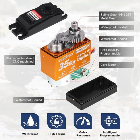 HobbyPark Waterproof High Torque RC Servo 35KG Metal Gear Digital Servo Motor w/Horn for 1/8 1/10 1/12 RC Crawler Car RC Truck Buggy Short Course Bashing Basher Robot Control Angle 180° (Core Motor) in Saudi Arabia