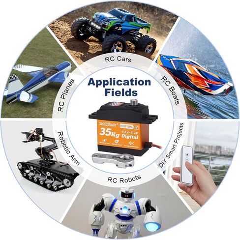 HobbyPark Waterproof High Torque RC Servo 35KG Metal Gear Digital Servo Motor w/Horn for 1/8 1/10 1/12 RC Crawler Car RC Truck Buggy Short Course Bashing Basher Robot Control Angle 180° (Core Motor) in Saudi Arabia