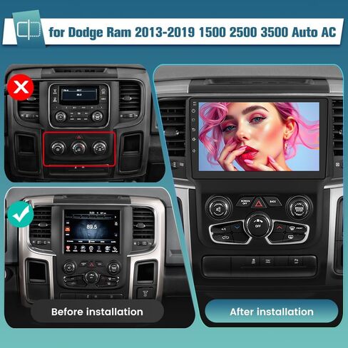 Car Radio Stereo for Dodge Ram 2013-2019 1500 2500 3500 Built in Carplay/Android Auto 9 inch Head Unit 2G RAM 32G ROM with DSP BT GPS FM WiFi Backup Camera Automatic AC in Kuwait