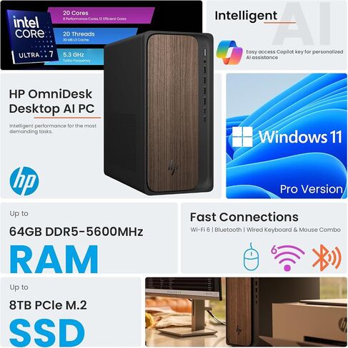 HP Envy AI Copilot Pro Business Desktop, Intel Core i7-14700, NVIDIA GeForce RTX 3050, 32GB RAM, 1TB SSD, RJ45, Wi-Fi 6, Windows 11 Pro, Black, with ADATA 512GB External SSD Bundle in Saudi Arabia
