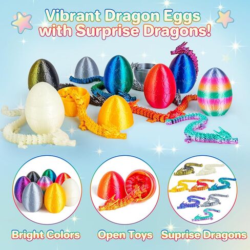 3.94inch Tragons Tragons Egg Egg Egg Beag Barge مع 3 تنانين داخل ألعاب Dragon المطبوعة ثلاثية الأبعاد للأطفال والكبار. in Kuwait