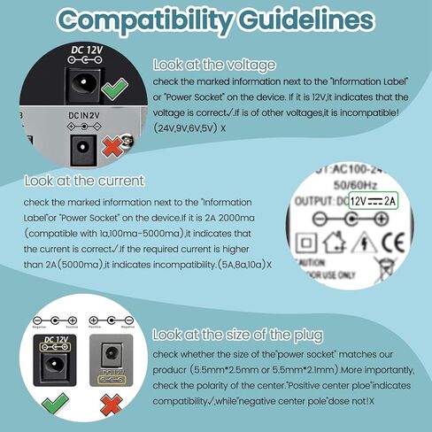 12v 2a Power Supply Replacement with 8 Tips, 12Volt AC DC Adapter Power Cord 100V-240V 24W 5.5x2.1mm Plug for LED Strip Light,Router,CCTV Camera in Kuwait