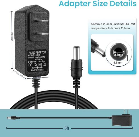 12v 2a Power Supply Replacement with 8 Tips, 12Volt AC DC Adapter Power Cord 100V-240V 24W 5.5x2.1mm Plug for LED Strip Light,Router,CCTV Camera in Kuwait