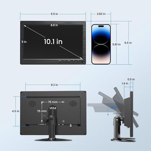 Miktver 10.1 inch Monitor, 1024x600 LCD IPS Monitor 10 inch Security CCTV Display with HDMI, VGA, BNC, RCA Interfaces for Home, Office, Warehouse Surveillance in Saudi Arabia