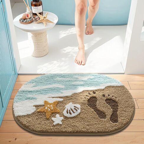 حصيرة حمام موجة المحيط الأزرق ، سجاد حمام غير تقليدي لطيف للديكور الساحلي الشاطئ البحري ، حصيرة دش معنقدة عصرية 30 "× 20" (الأزرق) in Kuwait