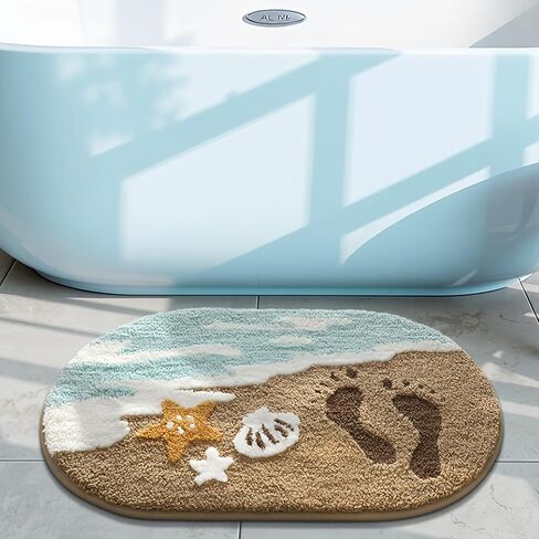 حصيرة حمام موجة المحيط الأزرق ، سجاد حمام غير تقليدي لطيف للديكور الساحلي الشاطئ البحري ، حصيرة دش معنقدة عصرية 30 "× 20" (الأزرق) in Kuwait