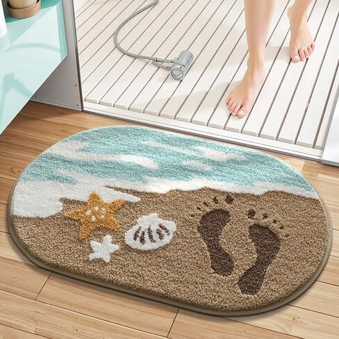 حصيرة حمام موجة المحيط الأزرق ، سجاد حمام غير تقليدي لطيف للديكور الساحلي الشاطئ البحري ، حصيرة دش معنقدة عصرية 30 "× 20" (الأزرق) in Kuwait