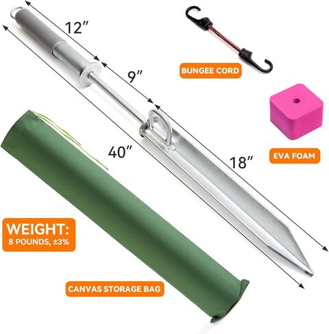 Self-Hammering 8 lb Beach Sand Spike Anchor, Hot-Dip Galvanized Steel for Small Boats, PWCs, Kayaks, Jet Skis in Shallow Water, Sandbars, with Canvas Bag in Saudi Arabia