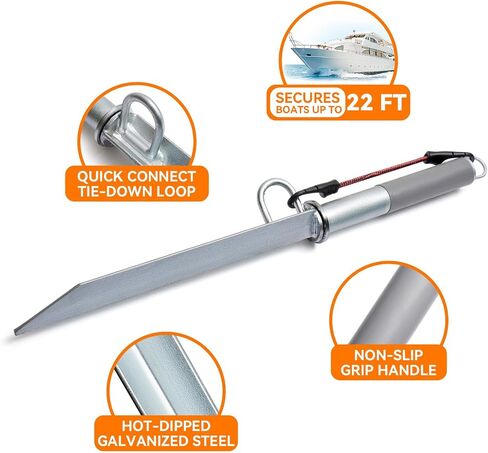 Self-Hammering 8 lb Beach Sand Spike Anchor, Hot-Dip Galvanized Steel for Small Boats, PWCs, Kayaks, Jet Skis in Shallow Water, Sandbars, with Canvas Bag in Saudi Arabia