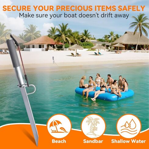 Self-Hammering 8 lb Beach Sand Spike Anchor, Hot-Dip Galvanized Steel for Small Boats, PWCs, Kayaks, Jet Skis in Shallow Water, Sandbars, with Canvas Bag in Saudi Arabia