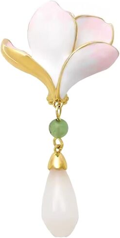 HETICA Elegant Jade Orchid Brooch for Women Gold Tassel Pendant Vintage Floral Jewelry Handmade Gift for Birthdays Anniversary Party Accessories in Saudi Arabia