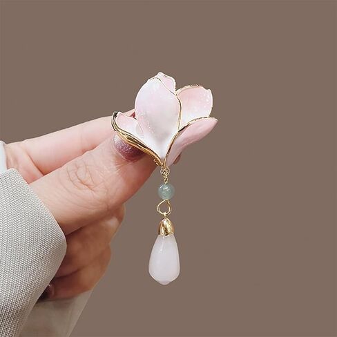 HETICA Elegant Jade Orchid Brooch for Women Gold Tassel Pendant Vintage Floral Jewelry Handmade Gift for Birthdays Anniversary Party Accessories in Saudi Arabia