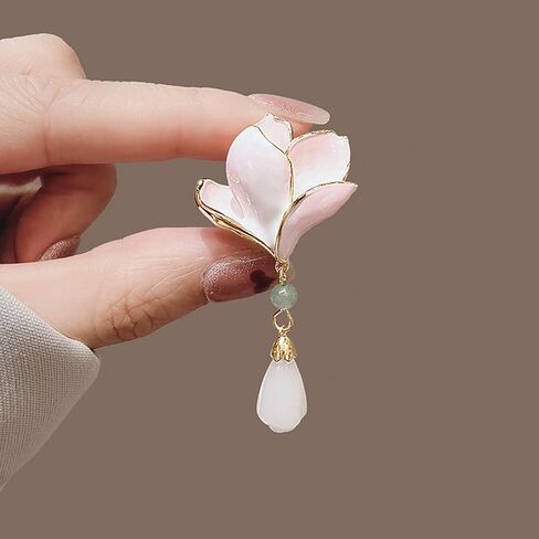 HETICA Elegant Jade Orchid Brooch for Women Gold Tassel Pendant Vintage Floral Jewelry Handmade Gift for Birthdays Anniversary Party Accessories in Saudi Arabia