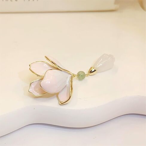 HETICA Elegant Jade Orchid Brooch for Women Gold Tassel Pendant Vintage Floral Jewelry Handmade Gift for Birthdays Anniversary Party Accessories in Saudi Arabia