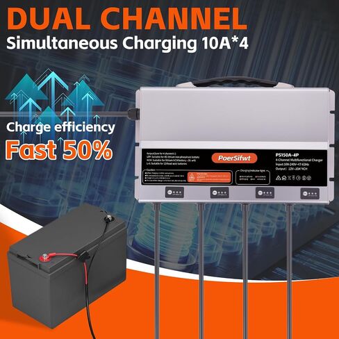 2 Bank 12V 10A Marine Battery Charger, Dual Output Smart Charger for LiFePO4, Lithium, Lead Acid Batteries, with 0V Start for Boat, RV, Trolling Motor, Lawn Mower in Saudi Arabia