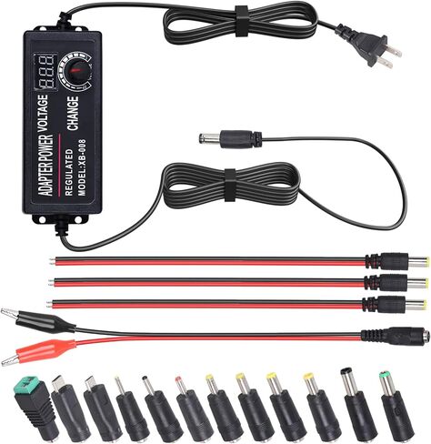 Universal Power Supply 3V~24V 3A 72W Adjustable Variable Switching AC/DC Adapter AC to DC Converter with LED Voltage Display, 14 Tips, Polarity Converter, Test Lead in Saudi Arabia