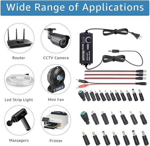 Universal Power Supply 3V~24V 3A 72W Adjustable Variable Switching AC/DC Adapter AC to DC Converter with LED Voltage Display, 14 Tips, Polarity Converter, Test Lead in Saudi Arabia