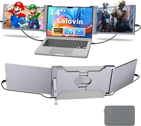 شاشة شاشة الكمبيوتر المحمول 14 "، شاشة محمولة 1080p FHD IPS Triple Portable لـ 14" -17.3 "كمبيوتر محمول ، موسع شاشة التوصيل والتشغيل مع منفذ USB-C/HDMI لنظام التشغيل Mac/Windows/Chrome/Android ، رمادي in Kuwait
