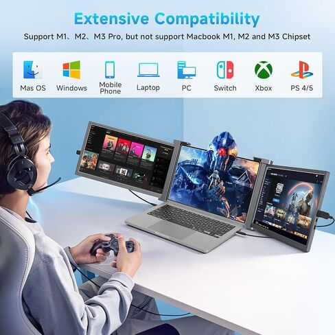 شاشة شاشة الكمبيوتر المحمول 14 "، شاشة محمولة 1080p FHD IPS Triple Portable لـ 14" -17.3 "كمبيوتر محمول ، موسع شاشة التوصيل والتشغيل مع منفذ USB-C/HDMI لنظام التشغيل Mac/Windows/Chrome/Android ، رمادي in Kuwait
