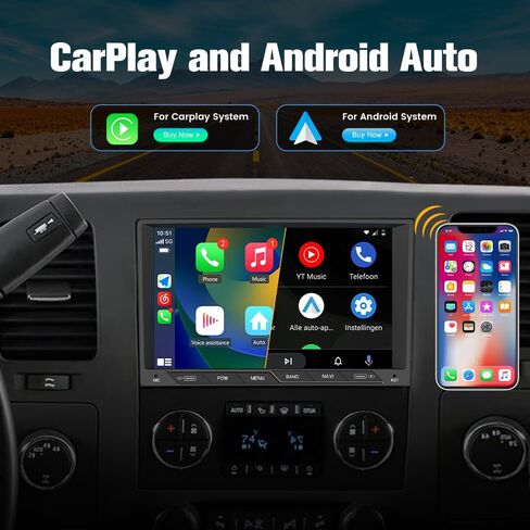 Car Stereo for Chevy Silverado GMC Sierra Yukon 2007-2013 Head Unit Radio CarPlay Android Auto with GPS Navigation Bluetooth Backup Camera in Kuwait