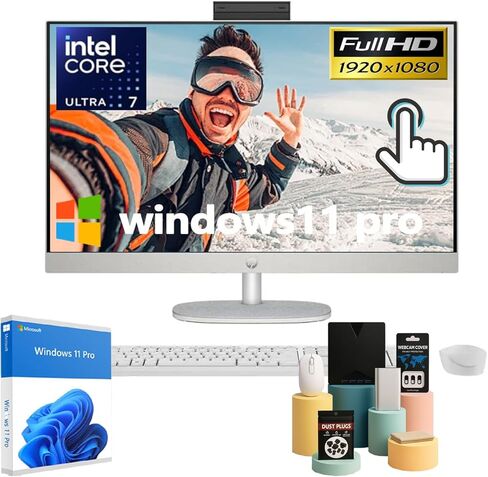 HP 27 "FHD Touch-Screen Computer All-in-One-12-Cores Intel Core Ultra 7 155U ، كاميرا Pop-up للخصوصية ، Windows 11 Pro ، White ، W/Accessories ، 64GB DDR5 RAM in Saudi Arabia